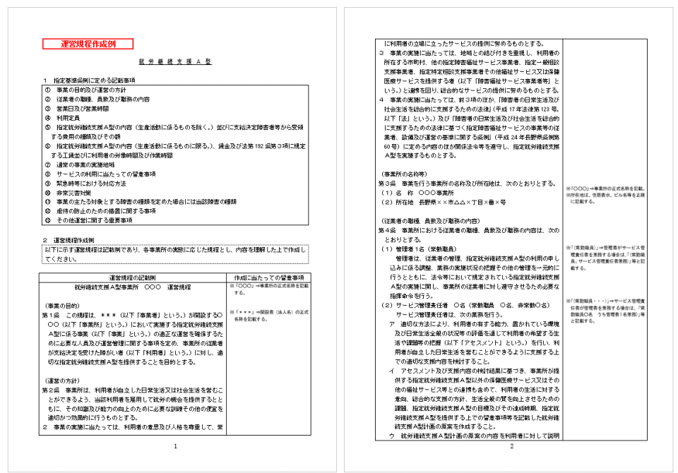 運営規程の作成例