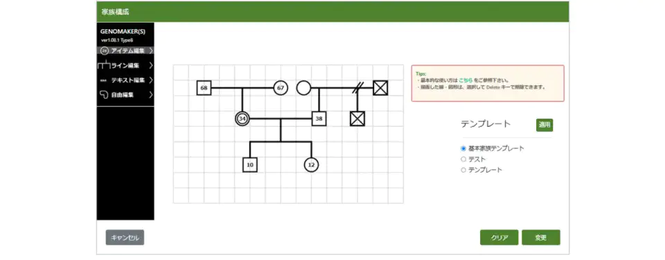 かべなしクラウドのジェノグラム作成画面の画像