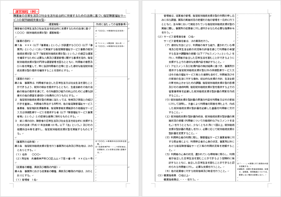 就労継続支援B型の運営規程例（神戸市）